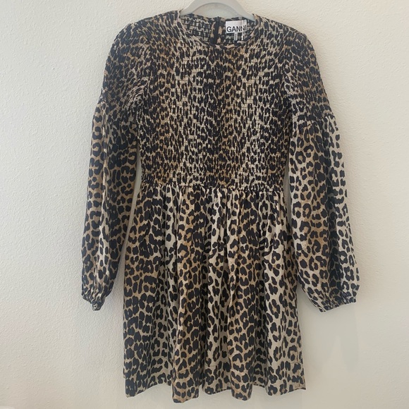 Ganni Leopard Print Smocked Mini Dress - Picture 3 of 10